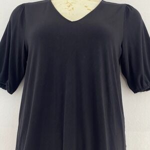 LOFT Outlet Black‎ V-Neck Puff Sleeve Knit Top Blouse Casual Comfy Size M